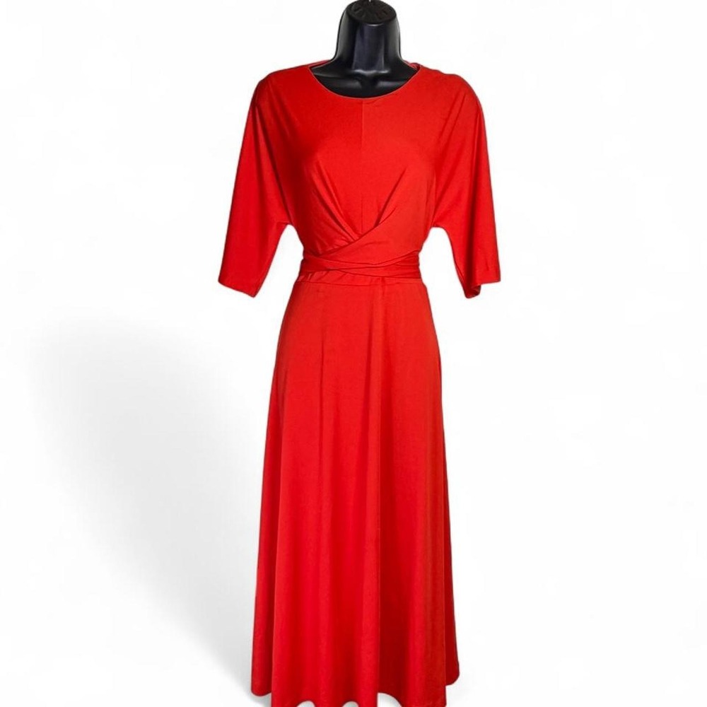 Ted Baker London Cocktail Attire Candy Red Twist Draped Dolman Sleeve Midi Dress